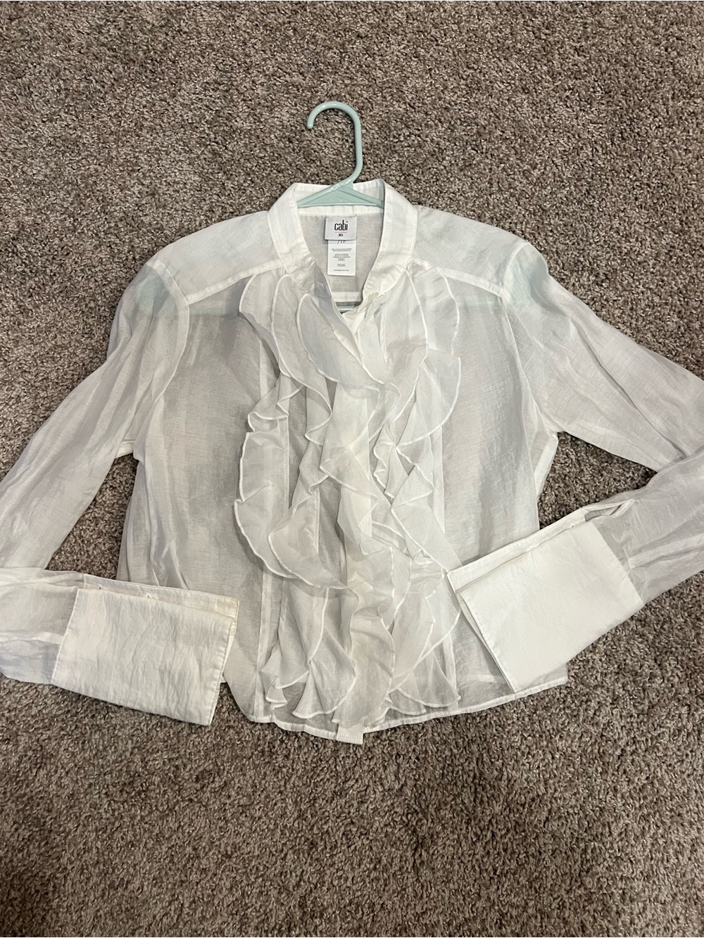 CAbi White Ruffle-Front Sheer Blouse